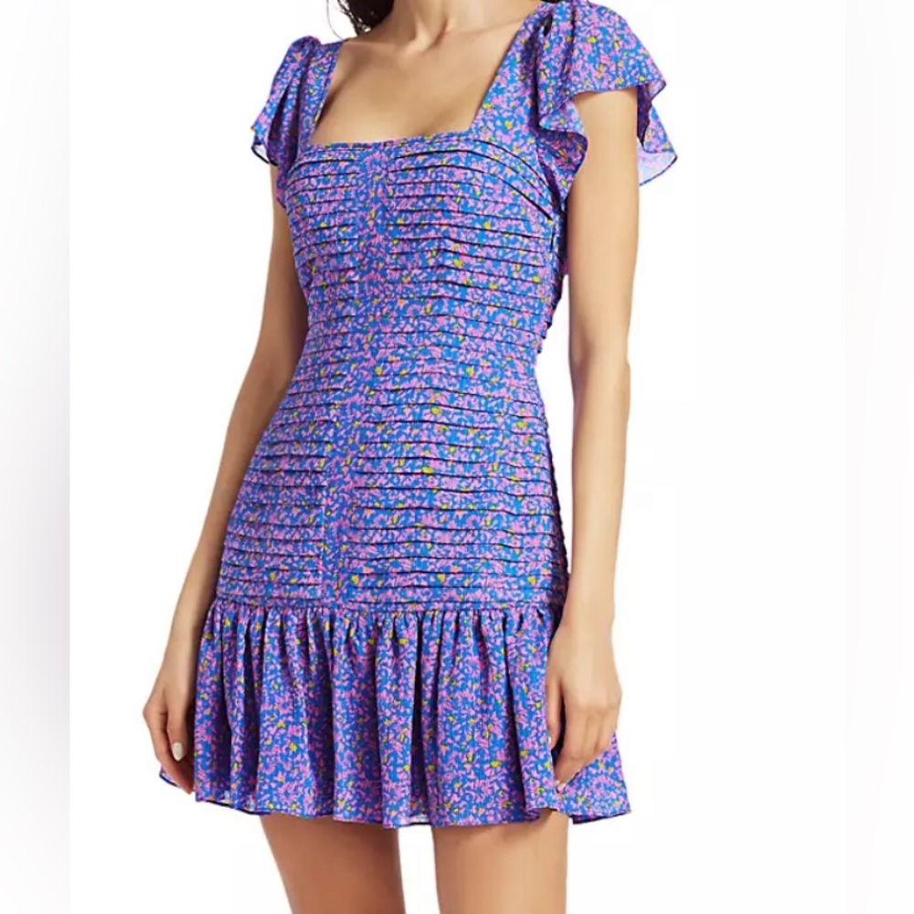 Tanya Taylor Yvette Confetti Print Smocked Mini Dress